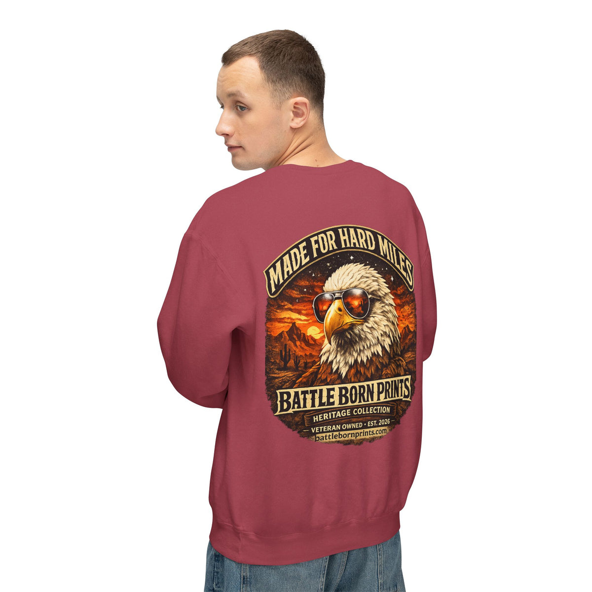 Men's Lightweight Crewneck Sweatshirt – Battle Born Prints Heritage Graphic - Battle Born Prints