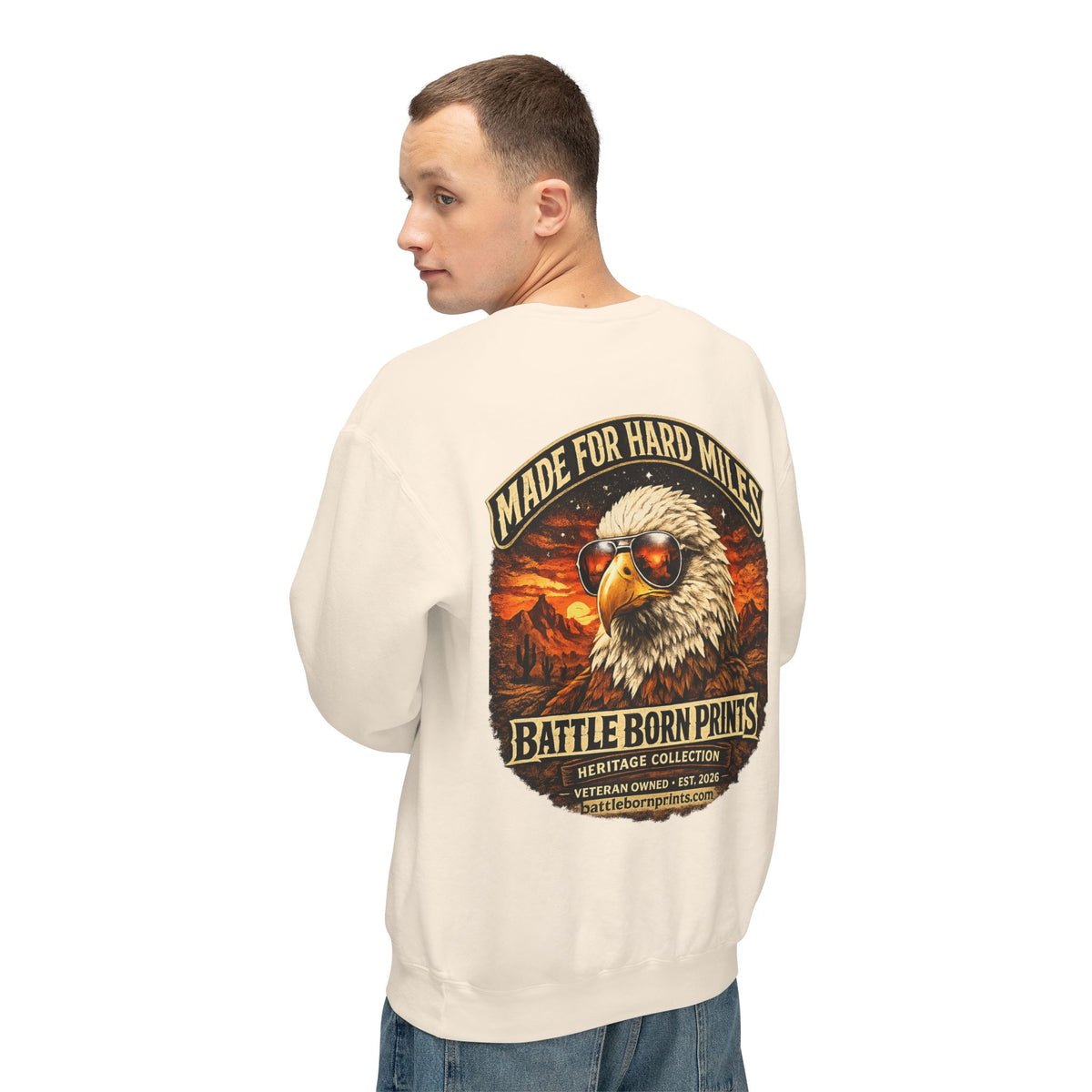 Men's Lightweight Crewneck Sweatshirt – Battle Born Prints Heritage Graphic - Battle Born Prints