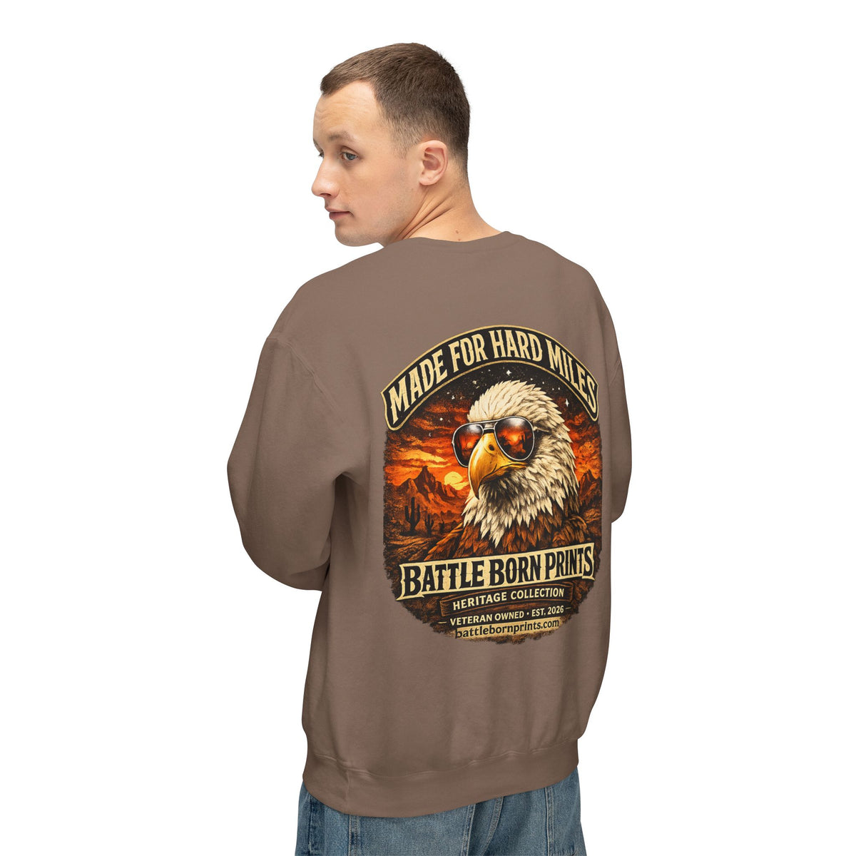 Men's Lightweight Crewneck Sweatshirt – Battle Born Prints Heritage Graphic - Battle Born Prints