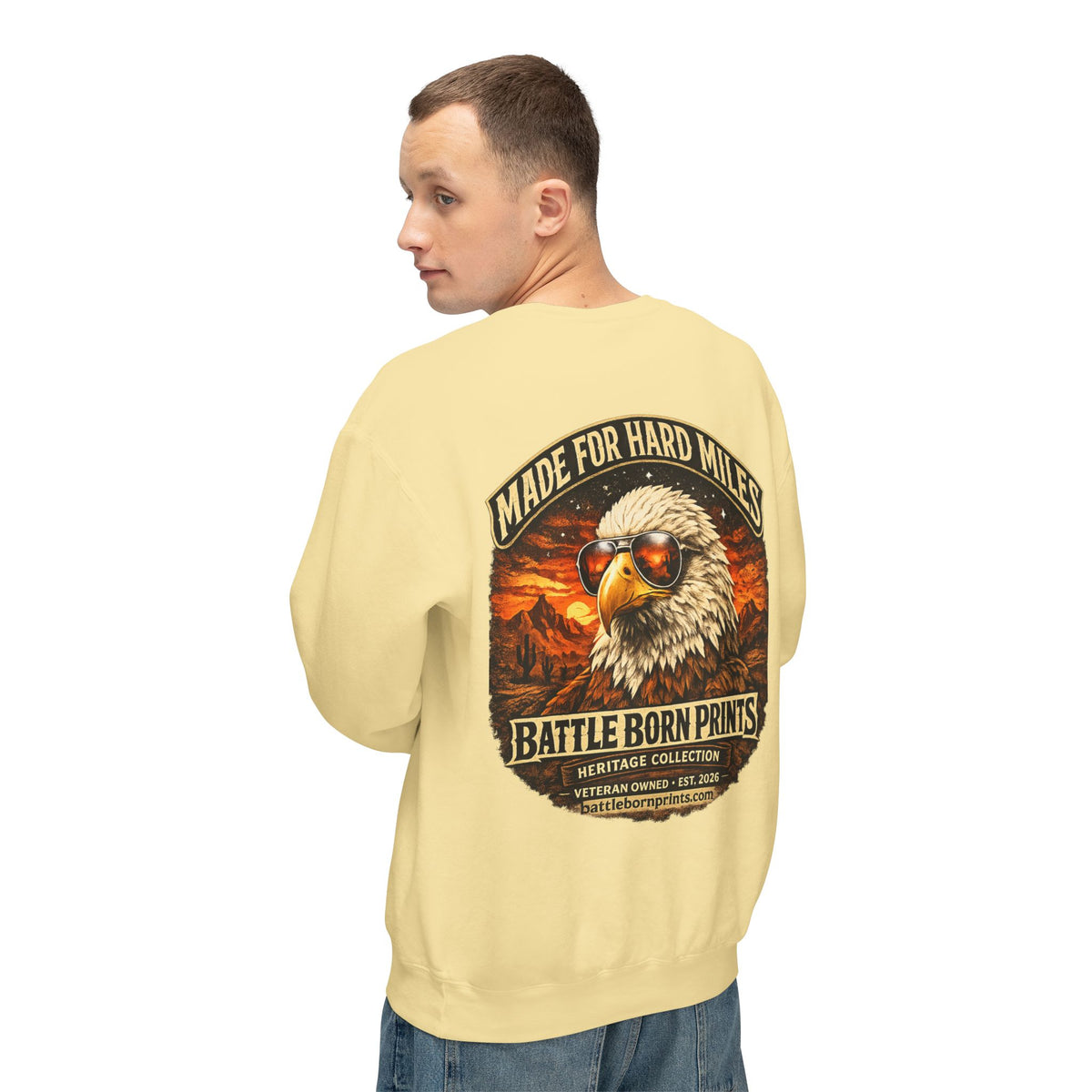 Men's Lightweight Crewneck Sweatshirt – Battle Born Prints Heritage Graphic - Battle Born Prints