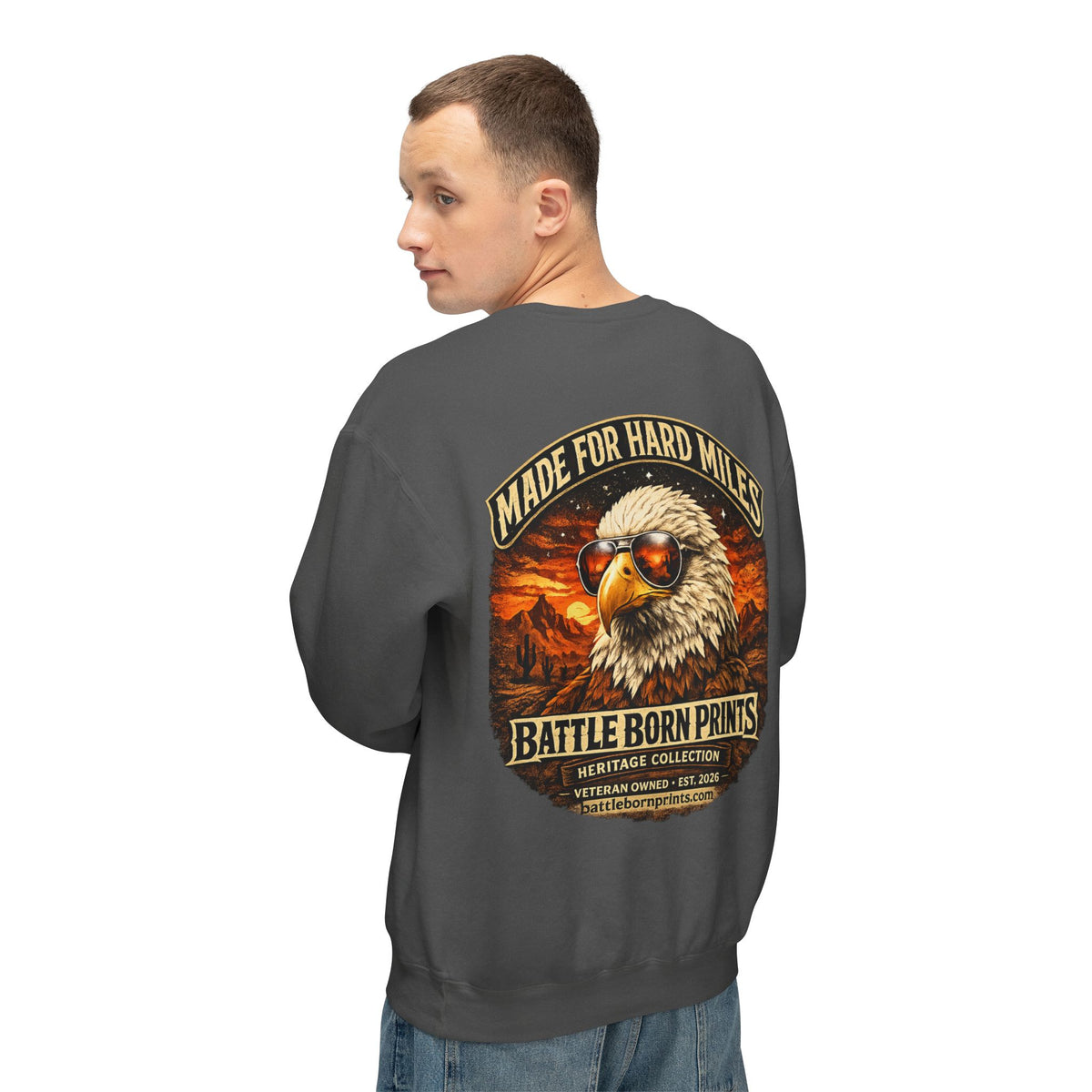 Men's Lightweight Crewneck Sweatshirt – Battle Born Prints Heritage Graphic - Battle Born Prints
