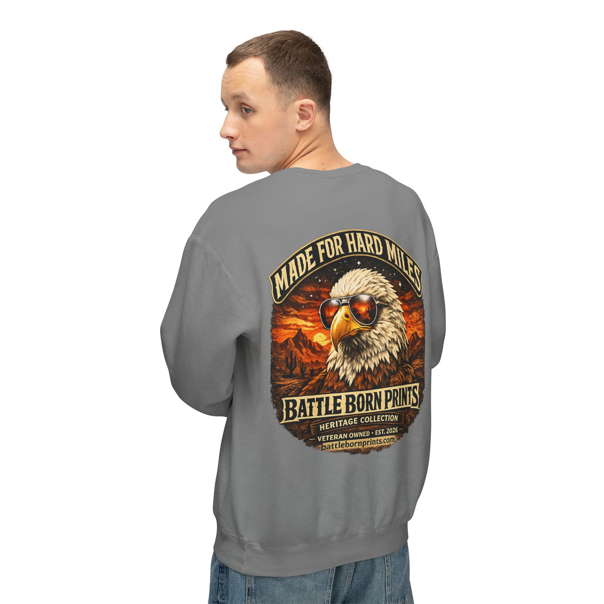 Men's Lightweight Crewneck Sweatshirt – Battle Born Prints Heritage Graphic - Battle Born Prints