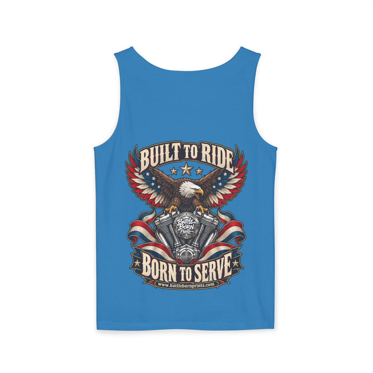 Men's Patriotic Eagle Motorcycle Tank Top – "Built for Freedom" Biker Tee - Battle Born Prints
