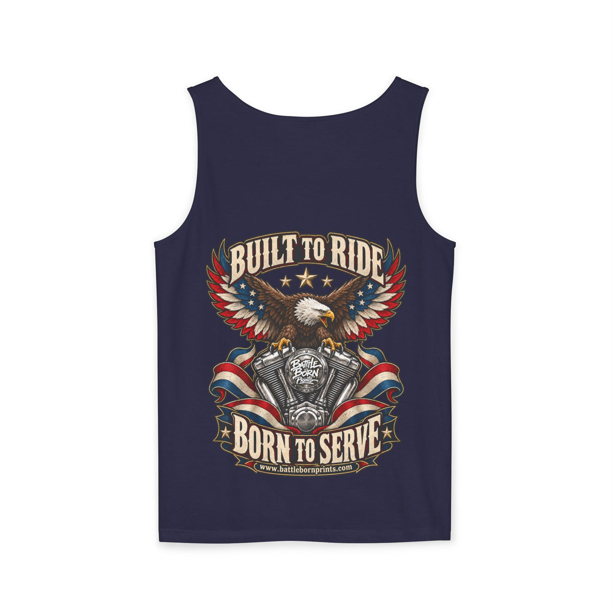 Men's Patriotic Eagle Motorcycle Tank Top – "Built for Freedom" Biker Tee - Battle Born Prints