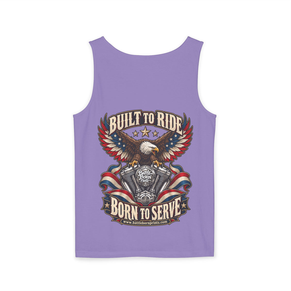 Men's Patriotic Eagle Motorcycle Tank Top – "Built for Freedom" Biker Tee - Battle Born Prints