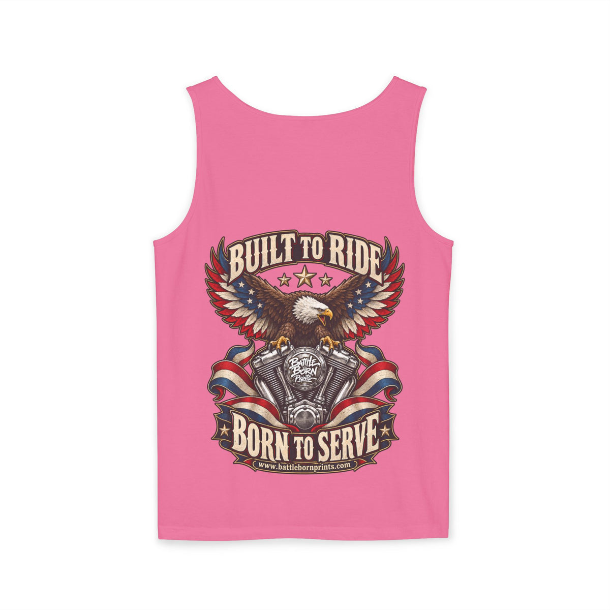 Men's Patriotic Eagle Motorcycle Tank Top – "Built for Freedom" Biker Tee - Battle Born Prints