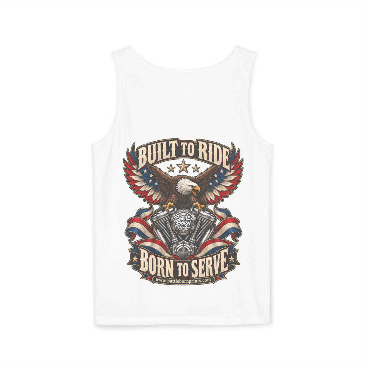 Men's Patriotic Eagle Motorcycle Tank Top – "Built for Freedom" Biker Tee - Battle Born Prints