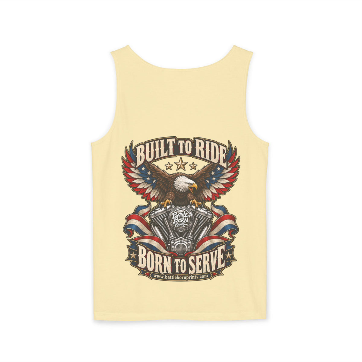 Men's Patriotic Eagle Motorcycle Tank Top – "Built for Freedom" Biker Tee - Battle Born Prints