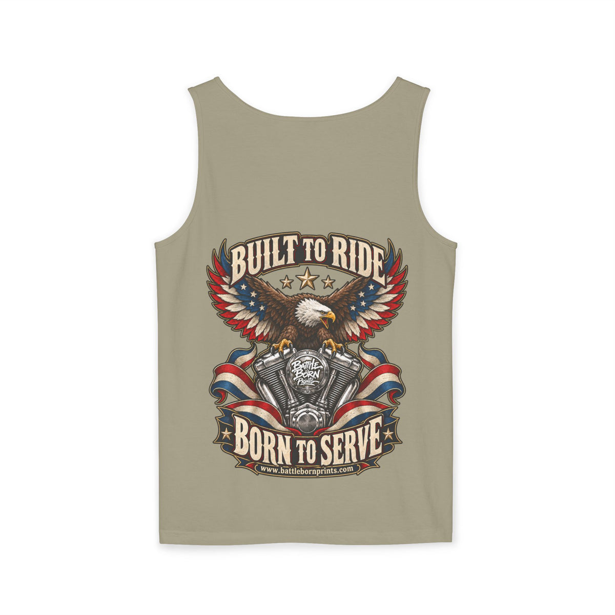 Men's Patriotic Eagle Motorcycle Tank Top – "Built for Freedom" Biker Tee - Battle Born Prints