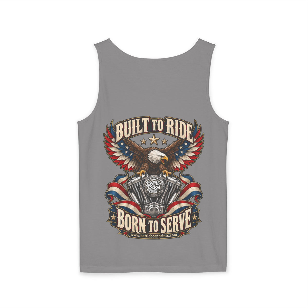 Men's Patriotic Eagle Motorcycle Tank Top – "Built for Freedom" Biker Tee - Battle Born Prints