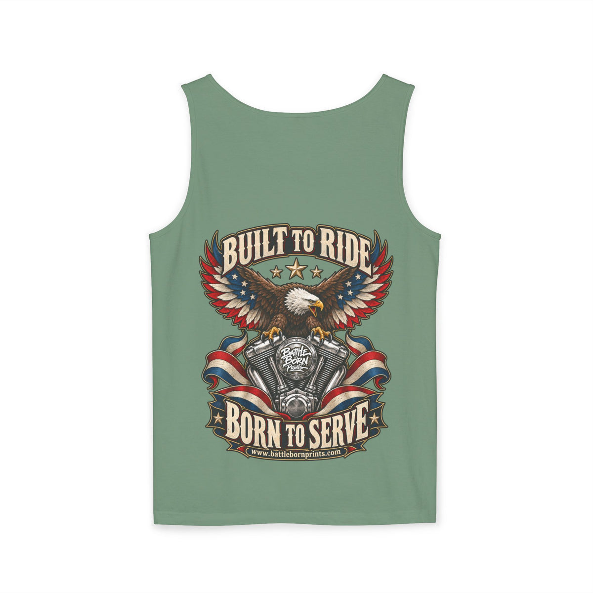 Men's Patriotic Eagle Motorcycle Tank Top – "Built for Freedom" Biker Tee - Battle Born Prints