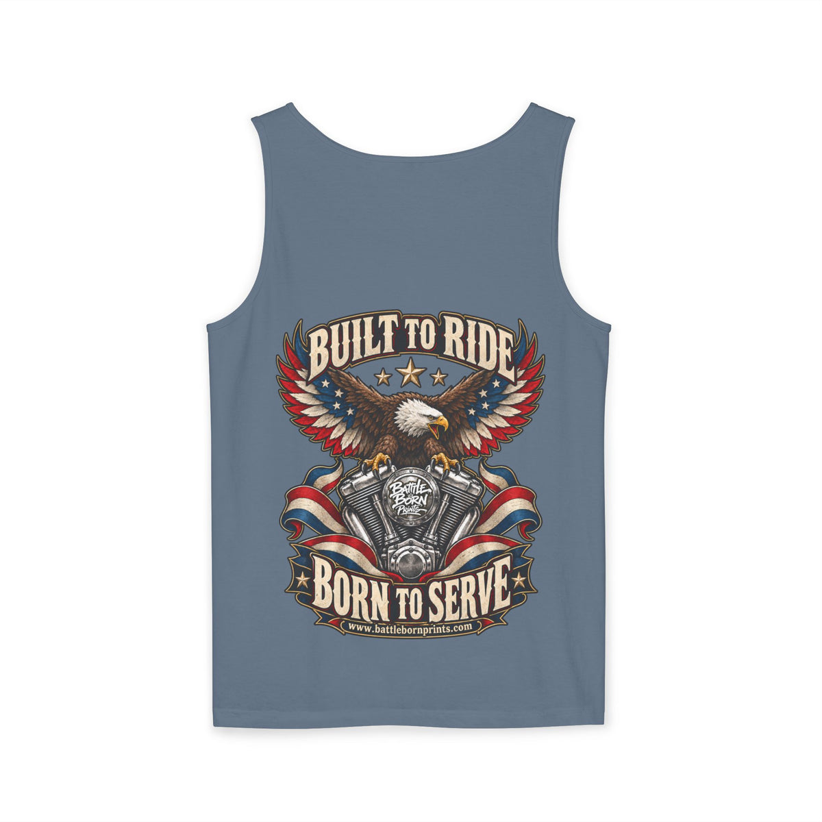 Men's Patriotic Eagle Motorcycle Tank Top – "Built for Freedom" Biker Tee - Battle Born Prints