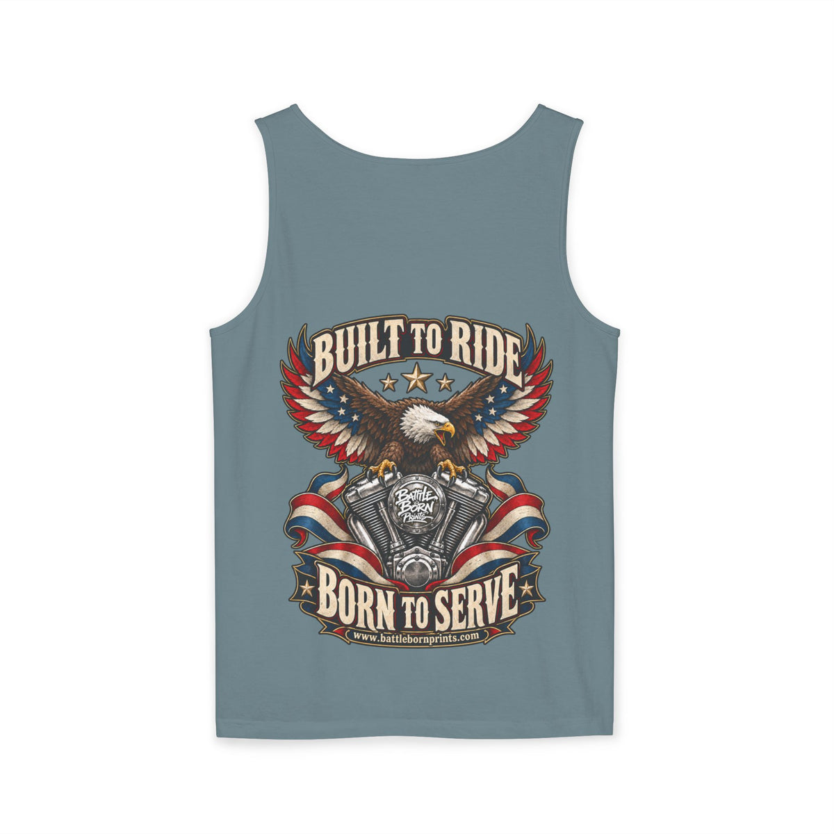 Men's Patriotic Eagle Motorcycle Tank Top – "Built for Freedom" Biker Tee - Battle Born Prints