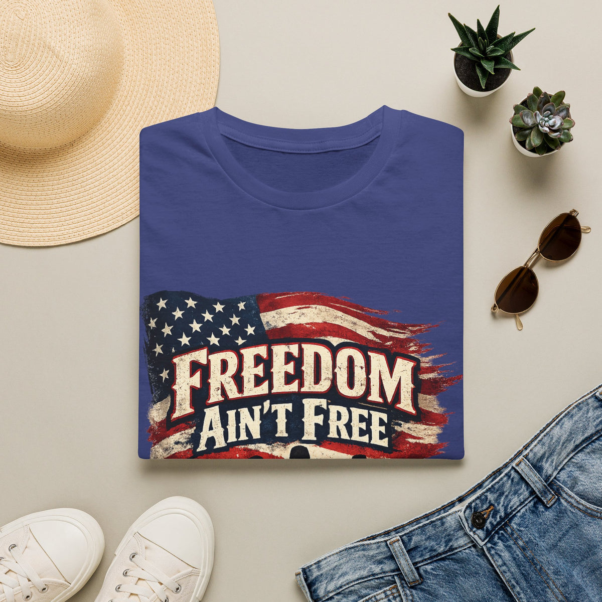 Men's Patriotic Veteran T-Shirt – "Freedom Ain't Free" American Flag Graphic Tee - Battle Born Prints