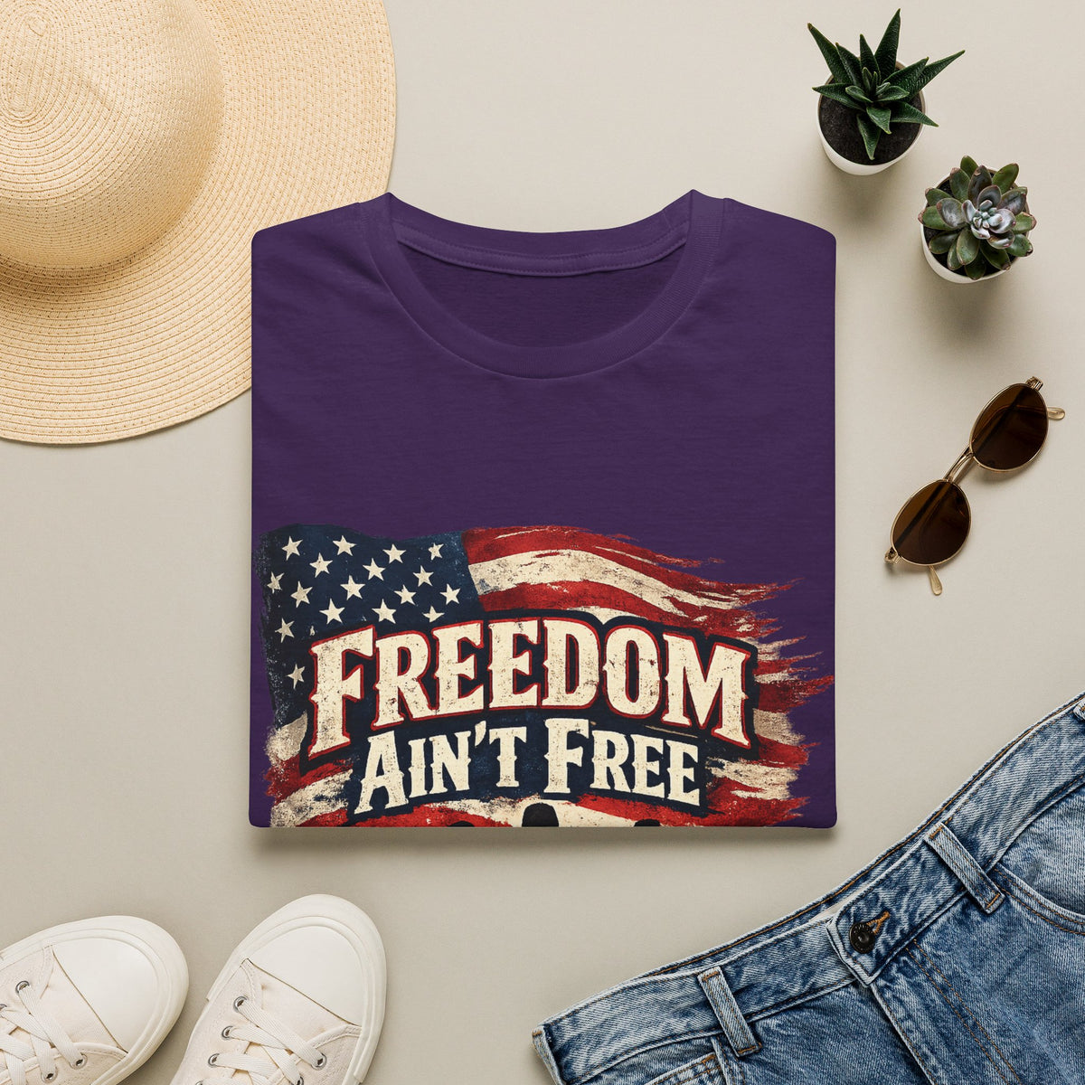 Men's Patriotic Veteran T-Shirt – "Freedom Ain't Free" American Flag Graphic Tee - Battle Born Prints
