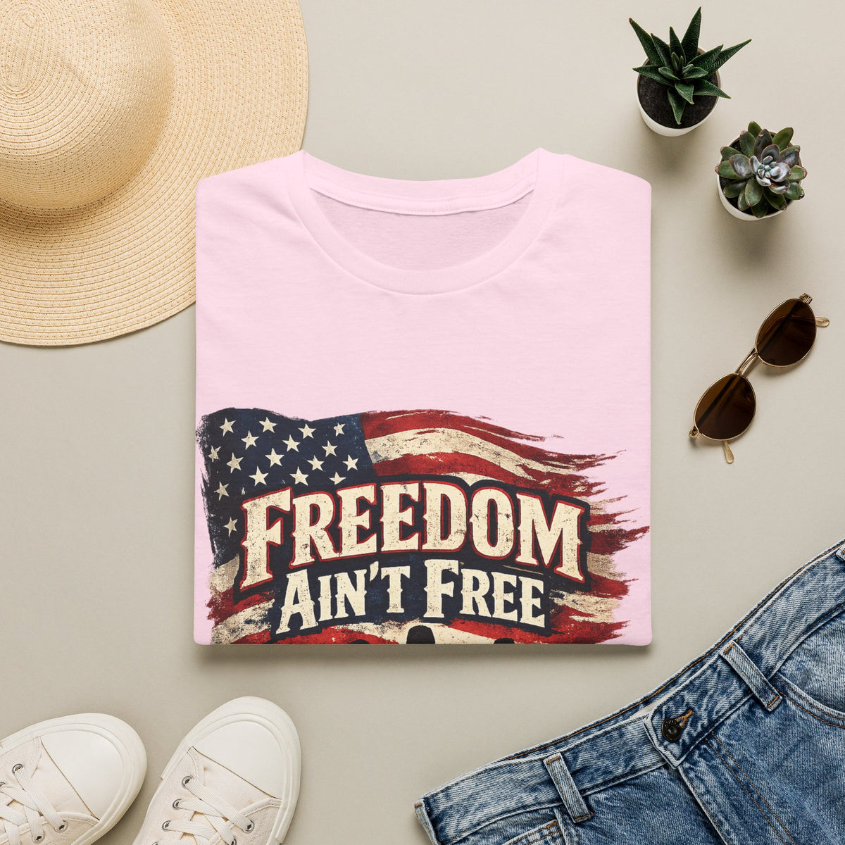 Men's Patriotic Veteran T-Shirt – "Freedom Ain't Free" American Flag Graphic Tee - Battle Born Prints