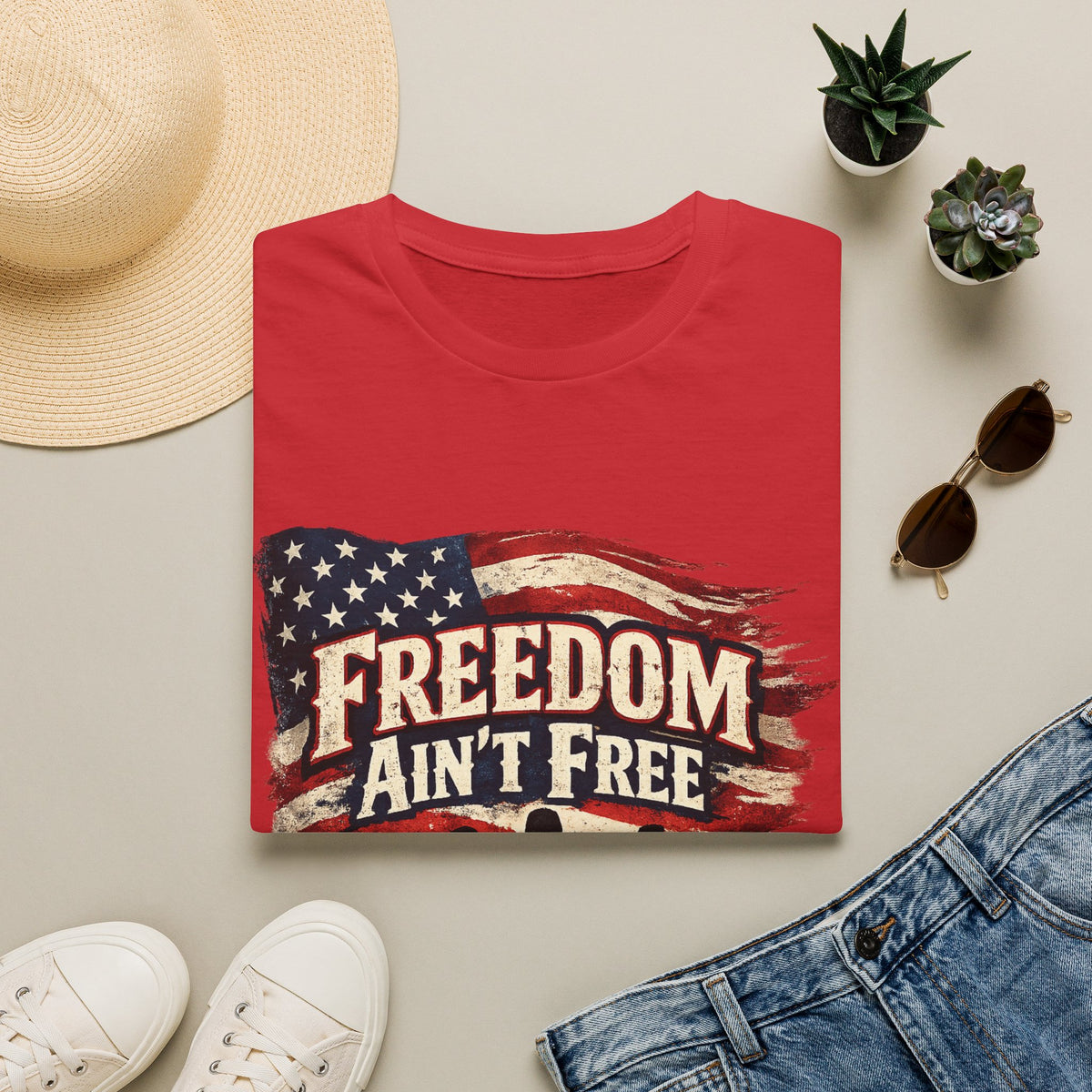 Men's Patriotic Veteran T-Shirt – "Freedom Ain't Free" American Flag Graphic Tee - Battle Born Prints