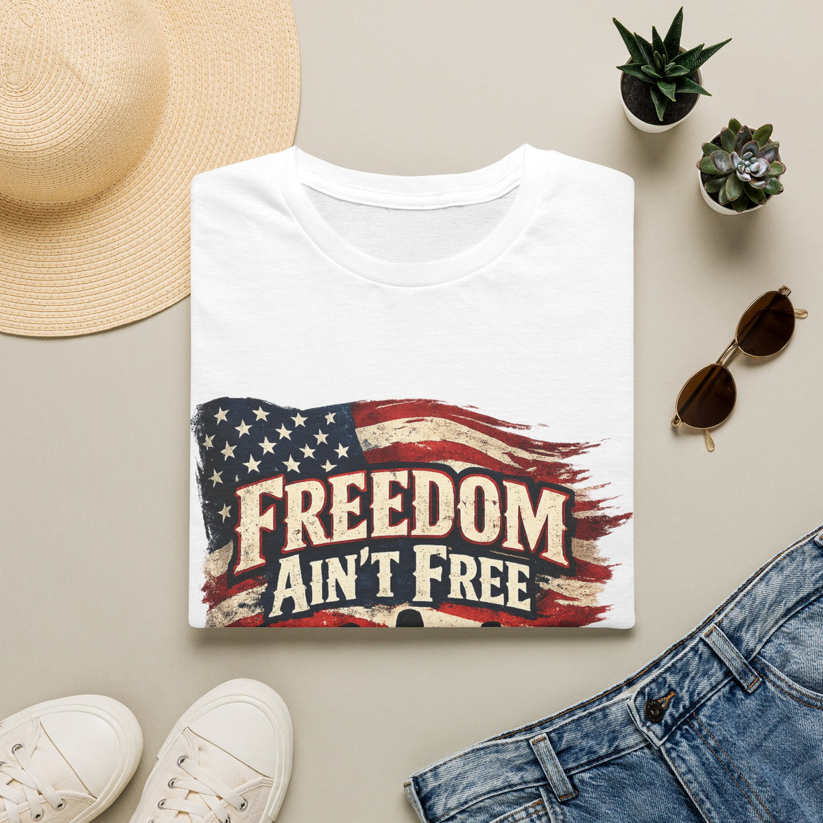 Men's Patriotic Veteran T-Shirt – "Freedom Ain't Free" American Flag Graphic Tee - Battle Born Prints