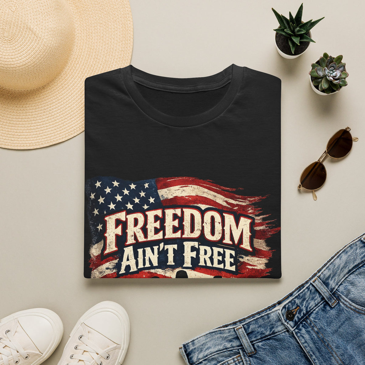 Men's Patriotic Veteran T-Shirt – "Freedom Ain't Free" American Flag Graphic Tee - Battle Born Prints