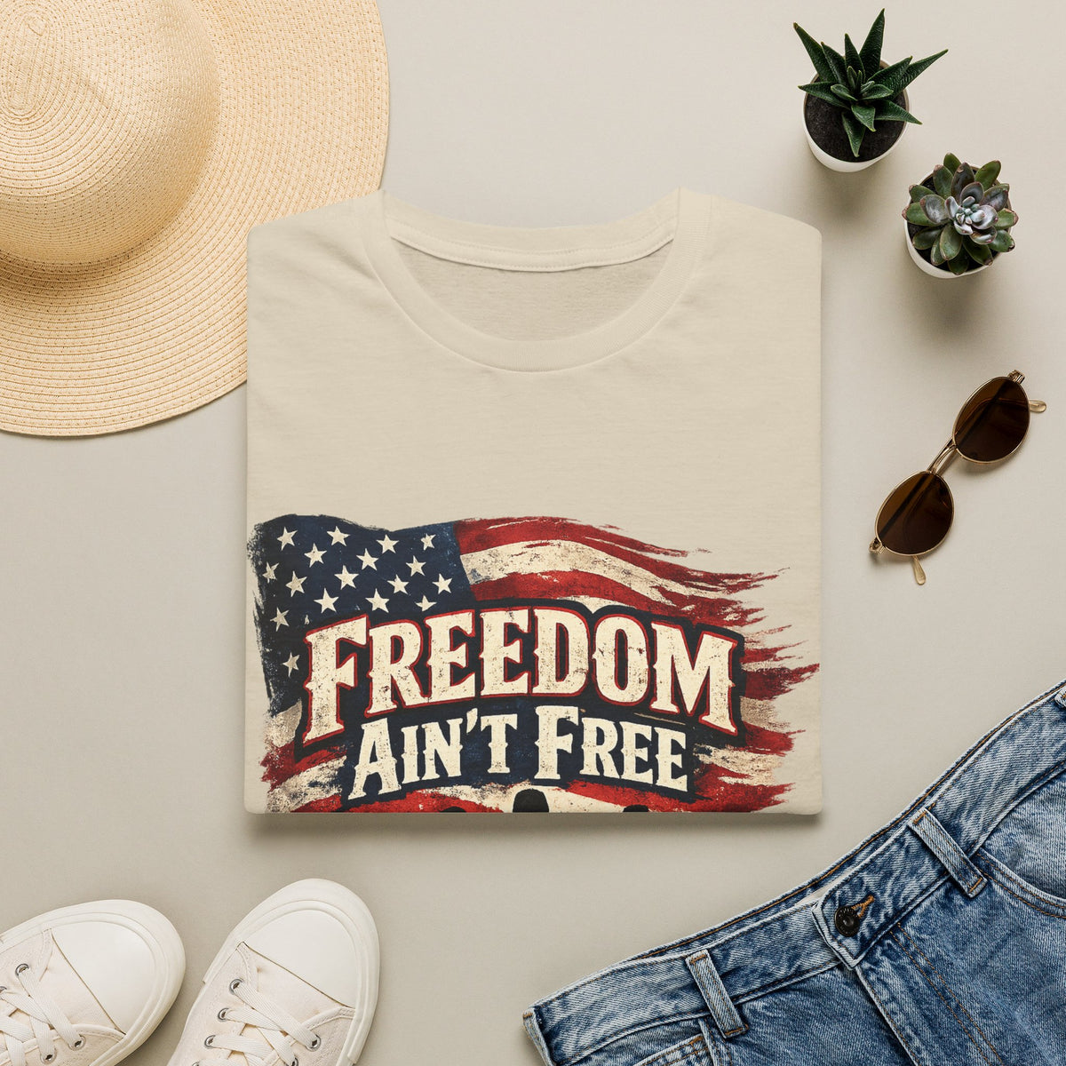 Men's Patriotic Veteran T-Shirt – "Freedom Ain't Free" American Flag Graphic Tee - Battle Born Prints