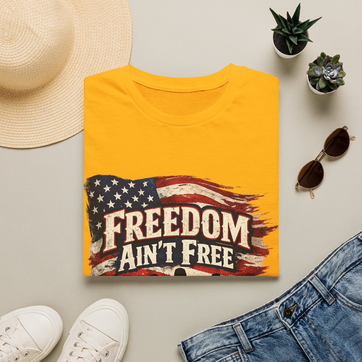 Men's Patriotic Veteran T-Shirt – "Freedom Ain't Free" American Flag Graphic Tee - Battle Born Prints