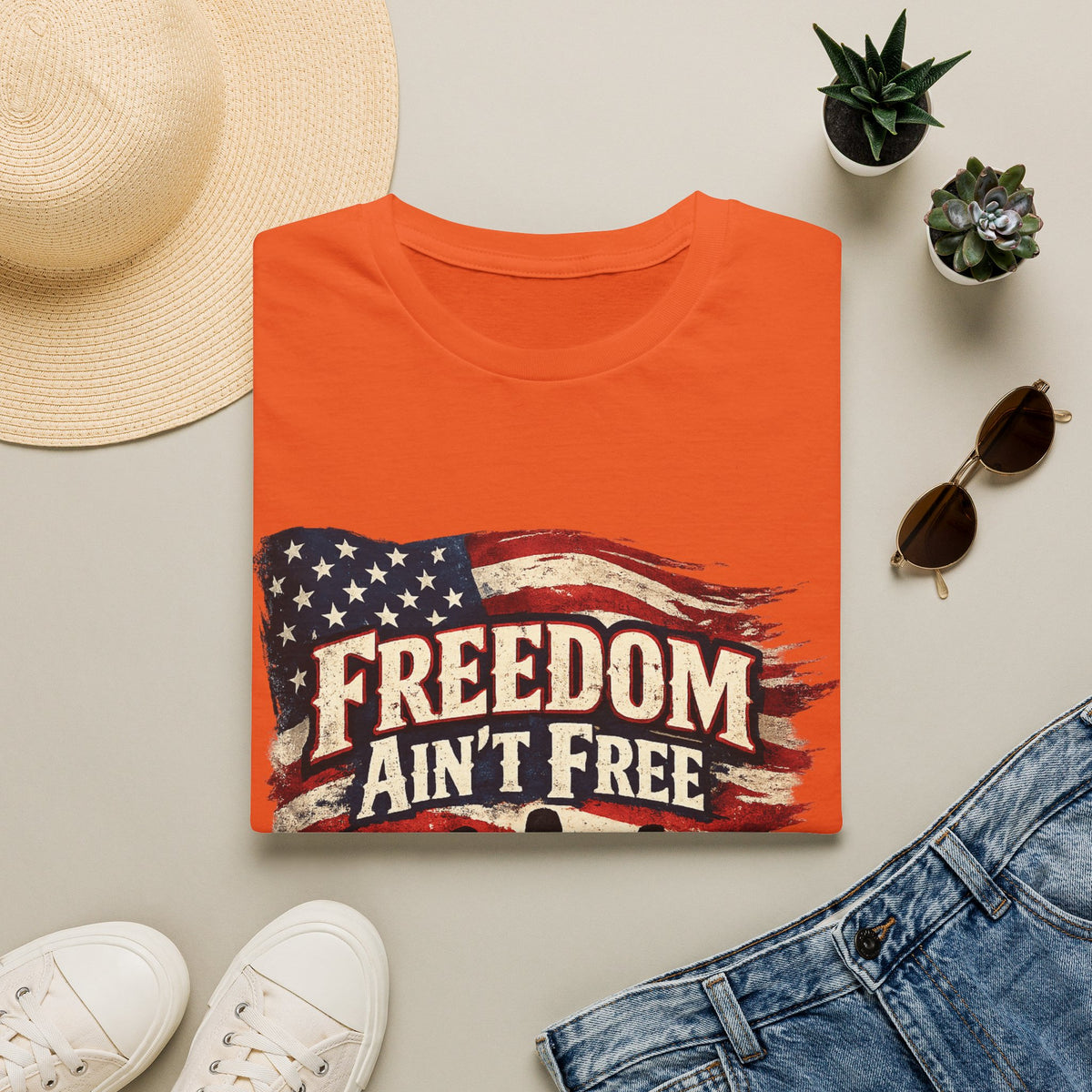 Men's Patriotic Veteran T-Shirt – "Freedom Ain't Free" American Flag Graphic Tee - Battle Born Prints
