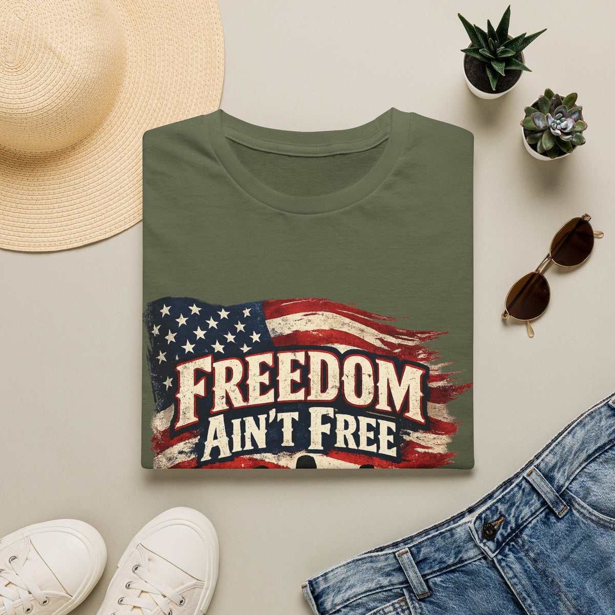 Men's Patriotic Veteran T-Shirt – "Freedom Ain't Free" American Flag Graphic Tee - Battle Born Prints