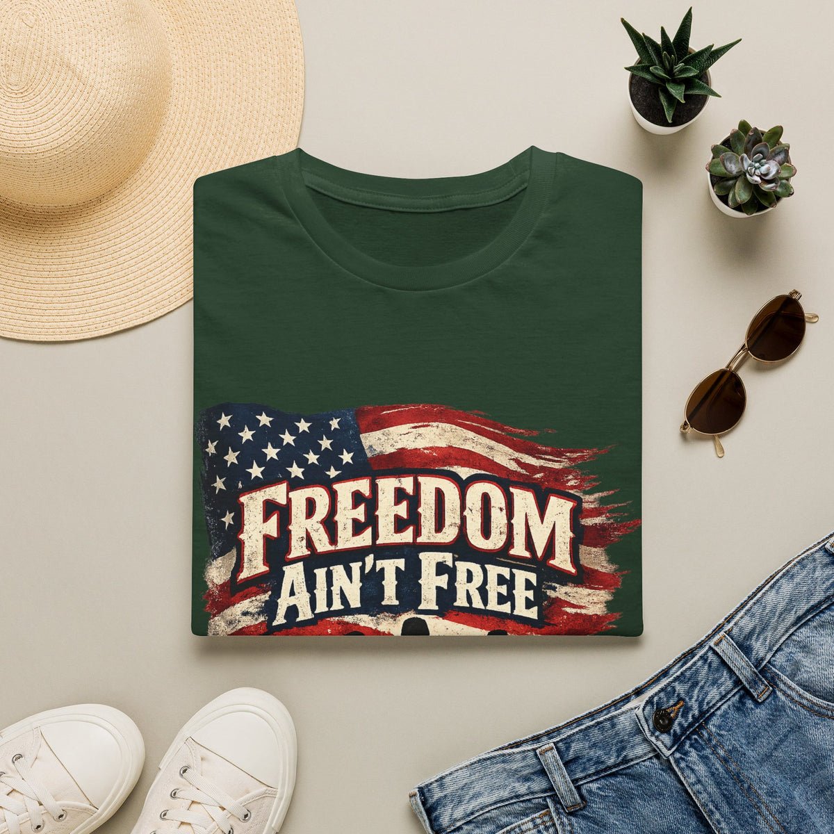 Men's Patriotic Veteran T-Shirt – "Freedom Ain't Free" American Flag Graphic Tee - Battle Born Prints