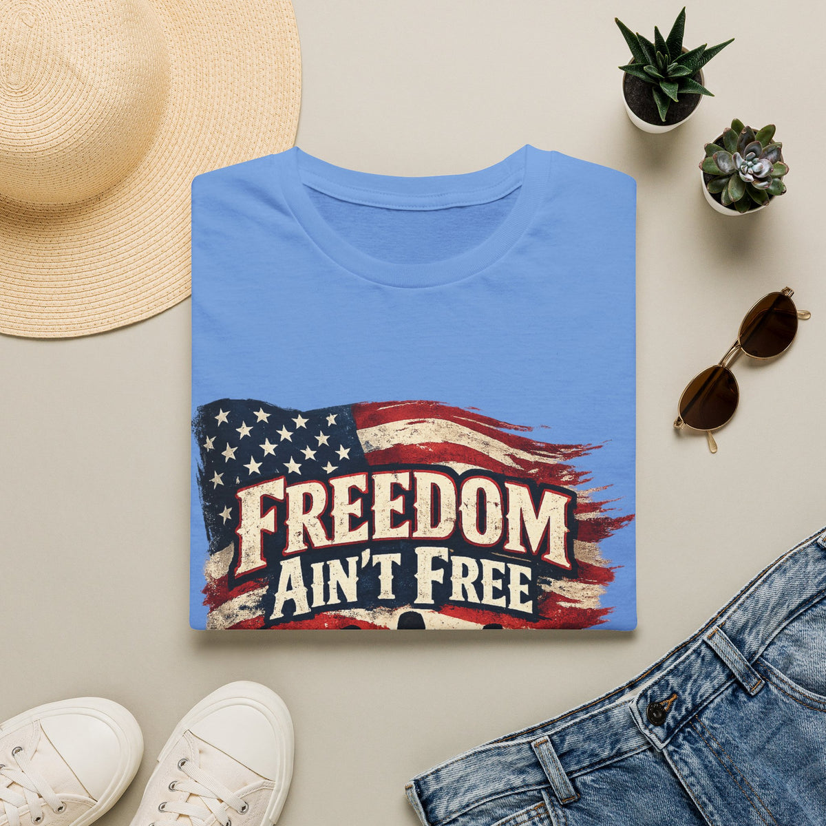Men's Patriotic Veteran T-Shirt – "Freedom Ain't Free" American Flag Graphic Tee - Battle Born Prints