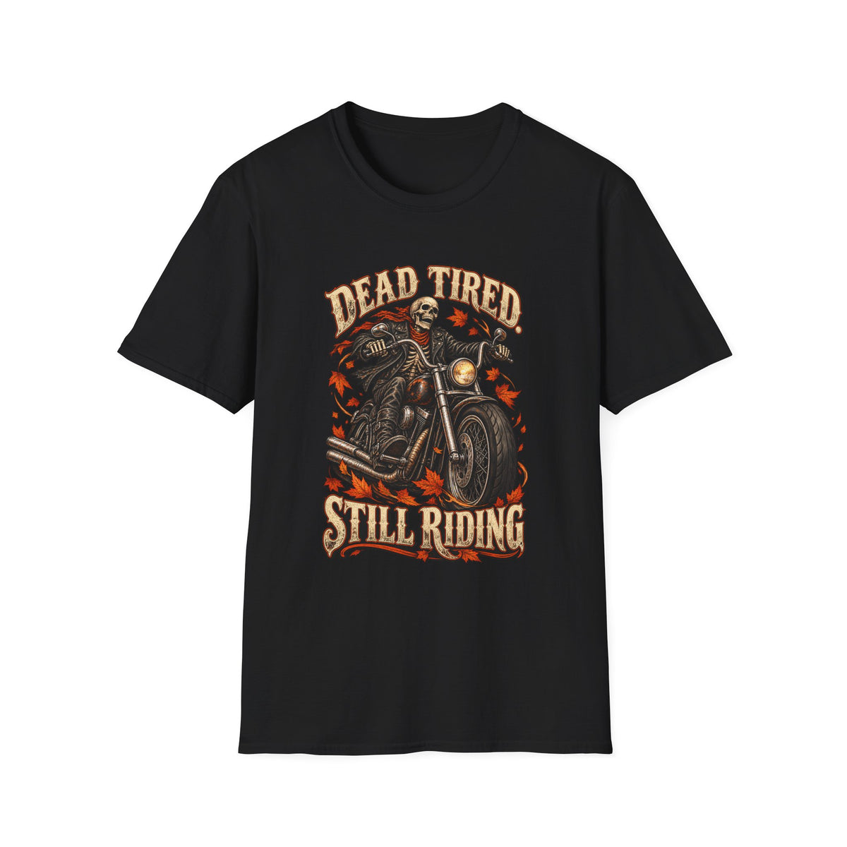 Men's Vintage Skull Motorcycle T-Shirt – "Dead Tired Still Riding" Biker Graphic Tee - Battle Born Prints