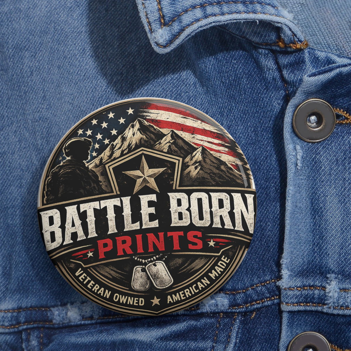 Patriotic 'Battle Born Prints' Pin Button - American Veteran-Owned Lapel Pin