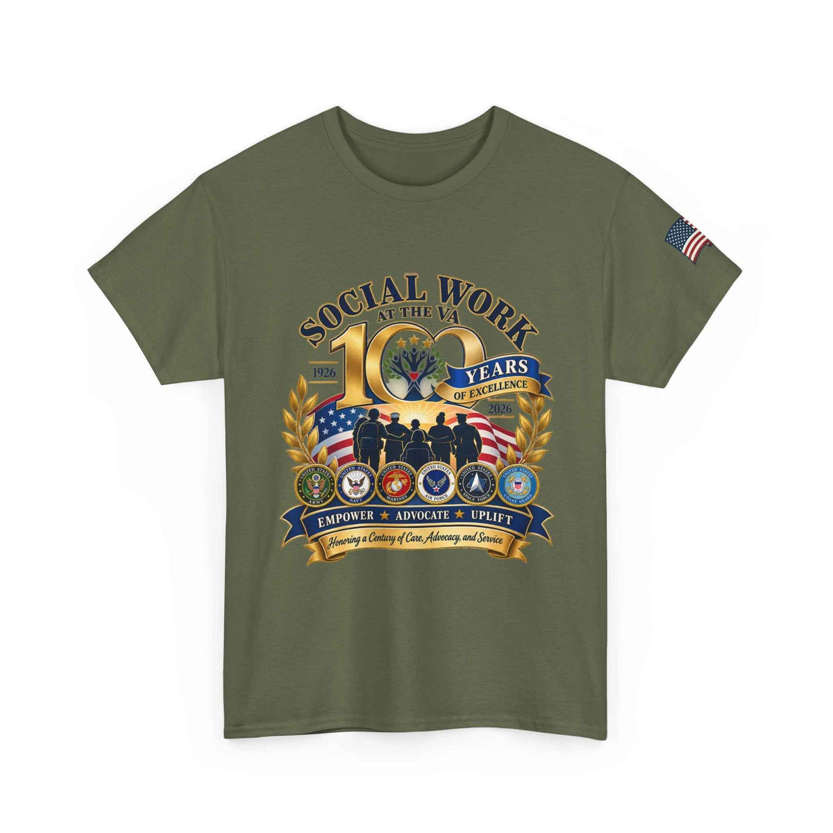 VA Social Work 100 Years T-Shirt – Military Green Unisex Graphic Tee - Battle Born Prints