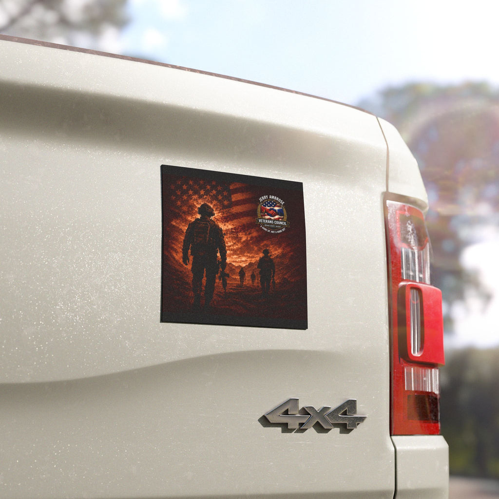 Veterans Tribute Car Magnet – Silhouette Soldiers with American Flag